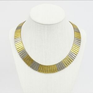 Vintage 90s Lady Remington Gold Silver Choker Necklace Statement Bar Jewelry USA